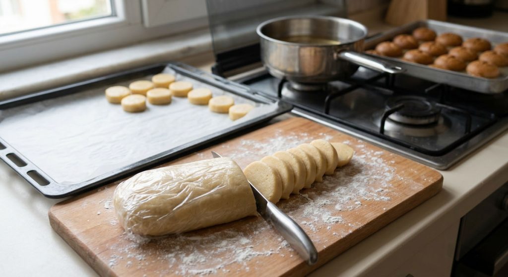 Preparing Turkish Şekerpare dough for freezing and baking