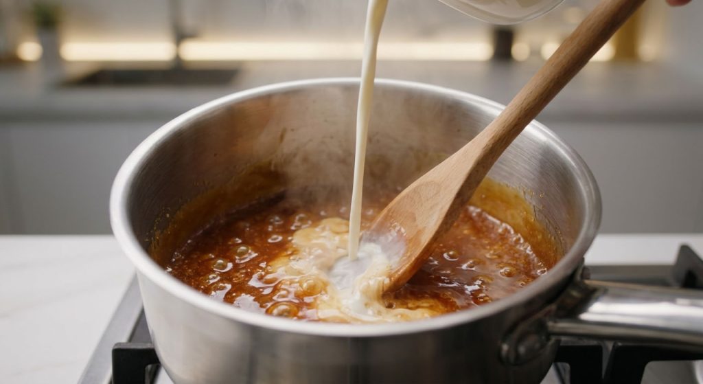 Making smooth caramel sauce in a single pot with milk